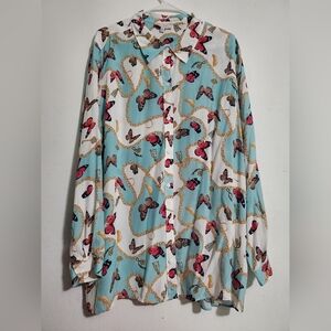 DG2 Diane Gilman Long Sleeve Women Blouse  Butterfly Print Size 2XL